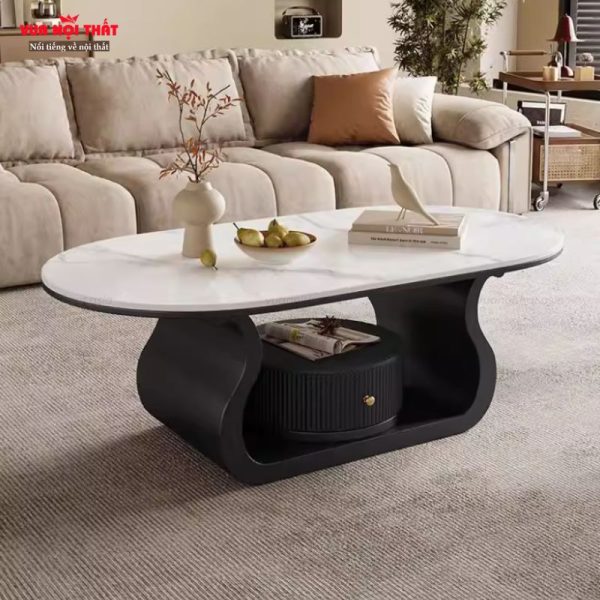 Bàn trà mặt đá hình bầu dục nhập khẩu cao cấp BSF111 sang trọng