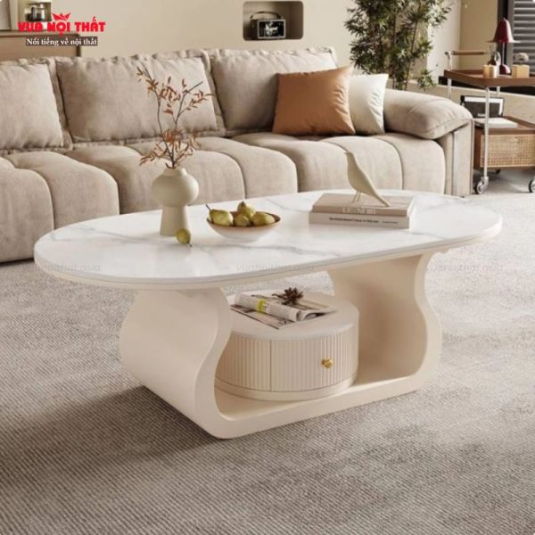 Đặc điểm nổi bật của bàn sofa mặt đá hình bầu dục đẹp BSF111