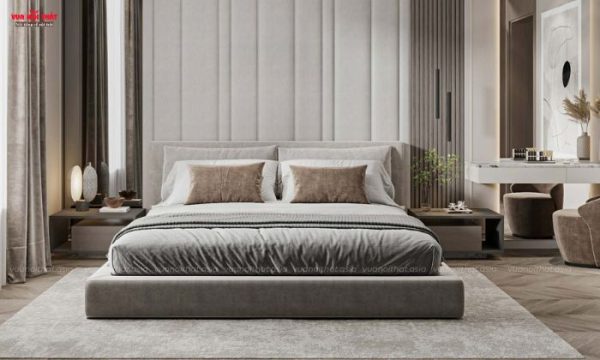 Giường ngủ bọc nệm hiện đại tạo không gian nghỉ ngơi êm ái cho người dùng