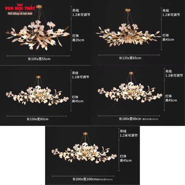 Đèn chùm lá bạch quả đẹp DTT85 có đa dạng kích thước để khách hàng lựa chọn