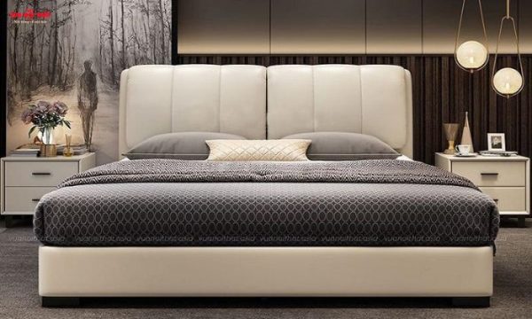 Giường ngủ bọc da có đệm xốp bên trong, bên ngoài bọc da cao cấp mềm mại