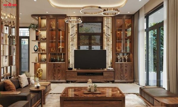 Mẫu kệ tivi gỗ tự nhiên sang trọng giá tốt tạo điểm nhấn ấn tượng cho không gian