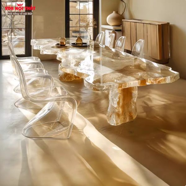 Bàn ăn nhựa trong suốt nhập khẩu chất lượng cao BA53 hiện đại, sang trọng
