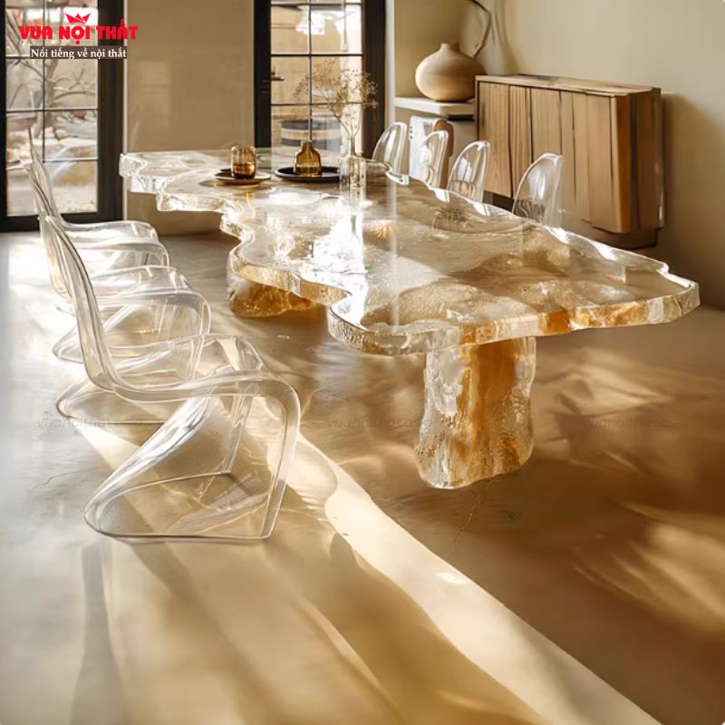Bàn ăn nhựa trong suốt nhập khẩu chất lượng cao BA53 hiện đại, sang trọng