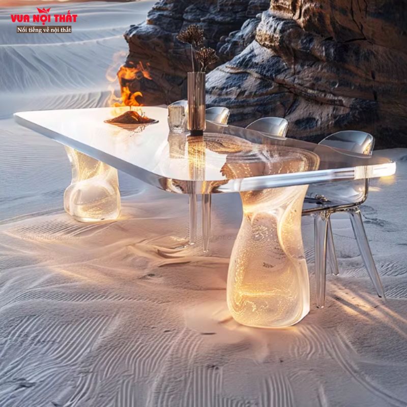 Bàn ăn nhựa nhập khẩu BA53 có khả năng xuyên sáng qua bề mặt bàn