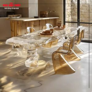 Bàn ăn nhựa trong suốt cao cấp BA53