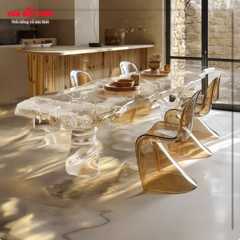 Bàn ăn nhựa trong suốt cao cấp BA53