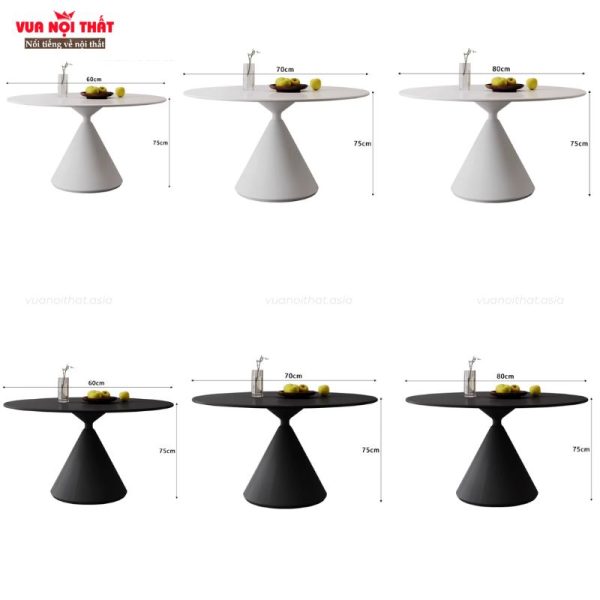 Bàn sofa tròn chân đồng hồ cát BSF115 có dạng kích thước 60cm, 70cm, 80cm
