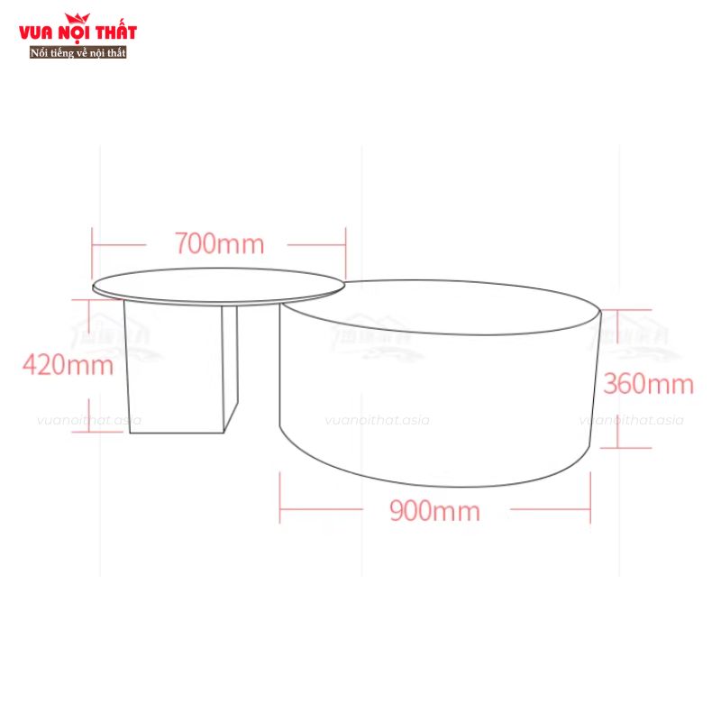 Kích thước bộ đôi bàn trà tròn hiện đại BSF116