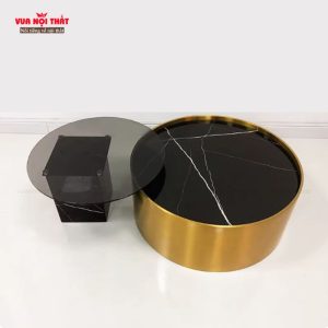 Bộ 2 bàn trà nhập khẩu cao cấp được làm từ chất liệu inox và đá cao cấp