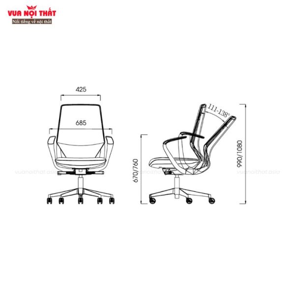 Ghế văn phòng chân xoay cao cấp GVP07 có kích thước nhỏ gọn phù hợp với mọi không gian