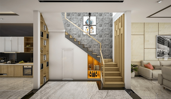 Cửa chính đối diện cầu thang