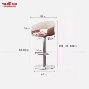 Ghế bar chân inox nhập khẩu GA15 có kích thước nhỏ gọn, phù hợp mọi không gian
