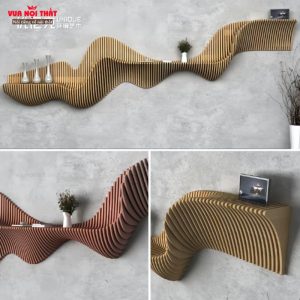Kệ decor tường cao cấp GTT04 với thiết kế hình lượn sóng bằng gỗ cao su chất lượng