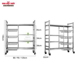 Kích thước của kệ đựng rau củ nhà bếp bằng inox PKB19