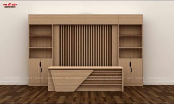 Quầy lễ tân gỗ công nghiệp thường được thi công nhanh gọn và trọng lượng nhẹ