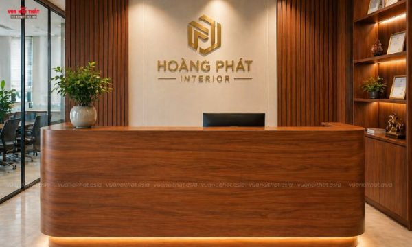 Quầy lễ tân gỗ tự nhiên phong cách hiện đại với các đường nét vuông vức