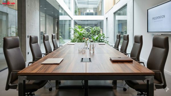 Bàn họp văn phòng chân sắt mặt bàn gỗ công nghiệp giá rẻ