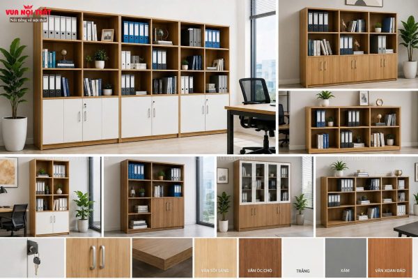 Kệ đựng hồ sơ bằng gỗ công nghiệp nhiều tầng hiện đại