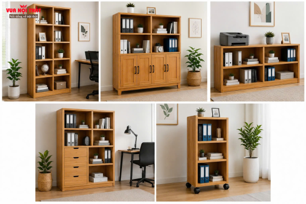 Kệ hồ sơ gỗ tự nhiên được làm từ các loại gỗ như gỗ sồi, gỗ cao su, gỗ thông,...