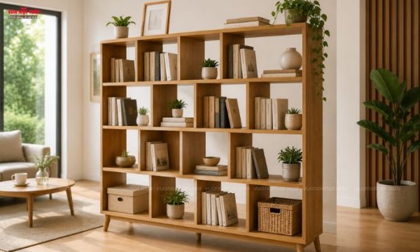 Kệ sách gỗ tự nhiên có các đường vân gỗ độc đáo, đẹp mắt