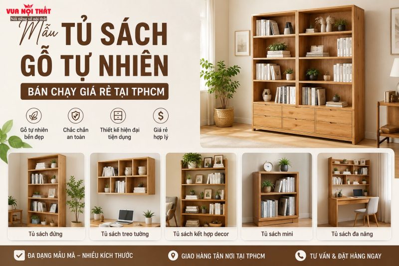 Mẫu Tủ sách gỗ tự nhiên bán chạy giá rẻ tại TPHCM