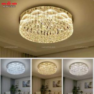 Đèn mâm ốp trần pha lê sang trọng DTT96 với ánh sáng 3 màu hiện đại