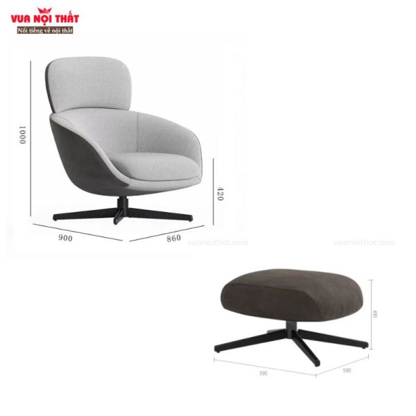 Kích thước của ghế bành thư giãn hiện đại kèm đôn gác chân sang trọng GL79