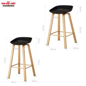 Ghế bar mặt nhựa GA20 có hai kích thước chiều cao gồm 65cm và 75cm