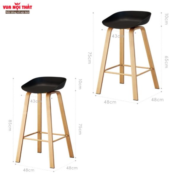 Ghế bar mặt nhựa GA20 có hai kích thước chiều cao gồm 65cm và 75cm