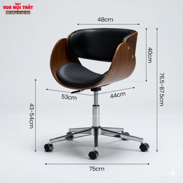 Kích thước của ghế xoay văn phòng gỗ uốn nhập khẩu GVP09