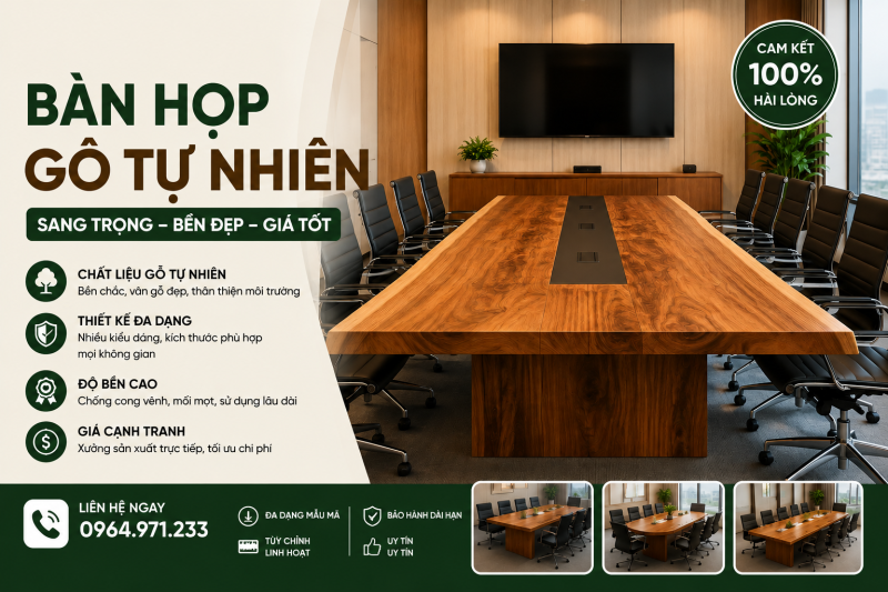Mẫu Bàn họp gỗ tự nhiên bán chạy giá rẻ tại TPHCM