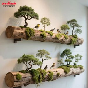 Tiểu cảnh trang trí tường sắc xanh độc đáo PKTT28 được làm từ gỗ cây bách