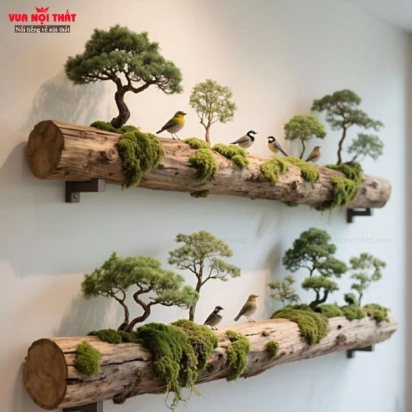 Tiểu cảnh trang trí tường sắc xanh độc đáo PKTT28 được làm từ gỗ cây bách
