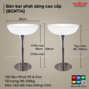 Bàn bar phát sáng chuyển đổi 16 màu có hai kích thước chiều cao