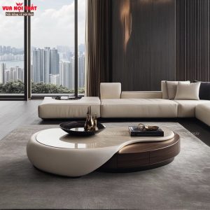 Bàn sofa đá cẩm thạch chân gỗ sồi cao cấp BSF123