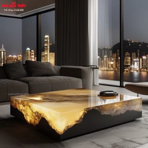 Bàn sofa đá cẩm thạch tự nhiên xuyên sáng BSF122 tích hợp đèn LED ấm áp