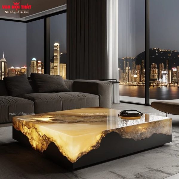 Bàn sofa đá cẩm thạch tự nhiên xuyên sáng BSF122 tích hợp đèn LED ấm áp