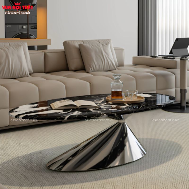 Bàn sofa bầu dục hiện đại chân inox cao cấp BSF120