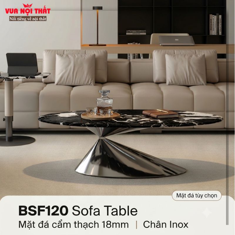 Bàn sofa bầu dục chân inox BSF120