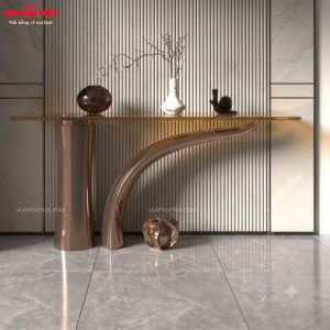 Bàn tiền sảnh chân gỗ mặt kính cường lực dày dặn BTS23 tạo điểm nhấn cho không gian sảnh