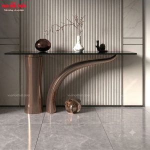 Bàn console mặt kính chân gỗ BTS23 giúp không gian thêm rộng và sang trọng hơn