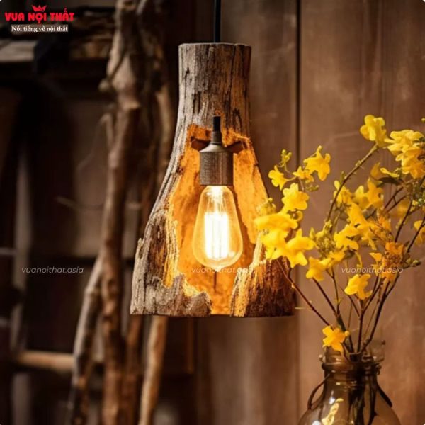 Đèn thả bằng gỗ nhập khẩu cao cấp phong cách Wabi-Sabi DTT105