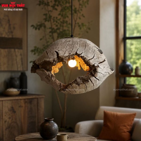 Đèn thả decor bằng gỗ Wabi-Sabi nhập khẩu DTT105 sở hữu thiết kế mộc mạc