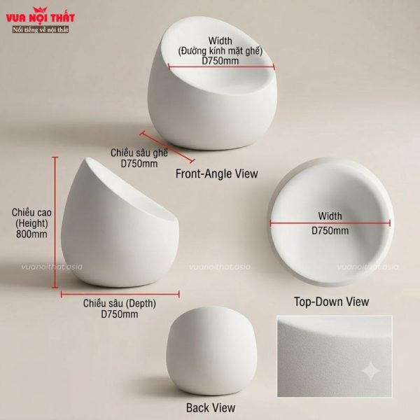 Kích thước của ghế composite hình trứng đẹp CPS23