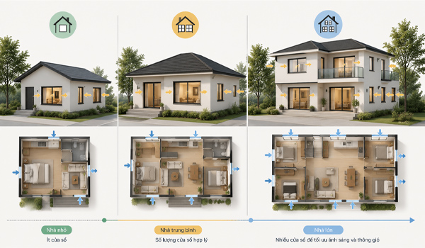 Bố trí số lượng cửa sổ phù hợp với diện tích nhà