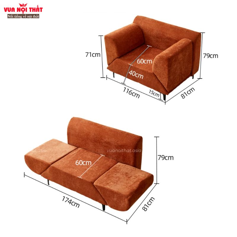 Ghế sofa bed nhập khẩu cao cấp SB03 có kích rộng đảm bảo thoải mái khi ngồi