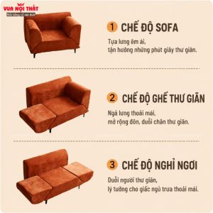 Ghế có 3 chế độ gồm sofa, thư giãn và nghỉ ngơi tiện ích