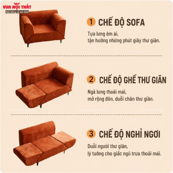 Ghế có 3 chế độ gồm sofa, thư giãn và nghỉ ngơi tiện ích