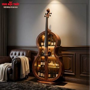 Tủ rượu hình đàn cello gỗ tự nhiên TR06